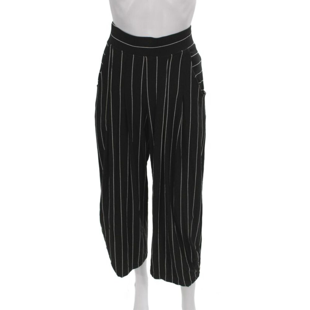 Lisa Bayne Women Cropped Black Pants 92% Rayon Striped Size XS